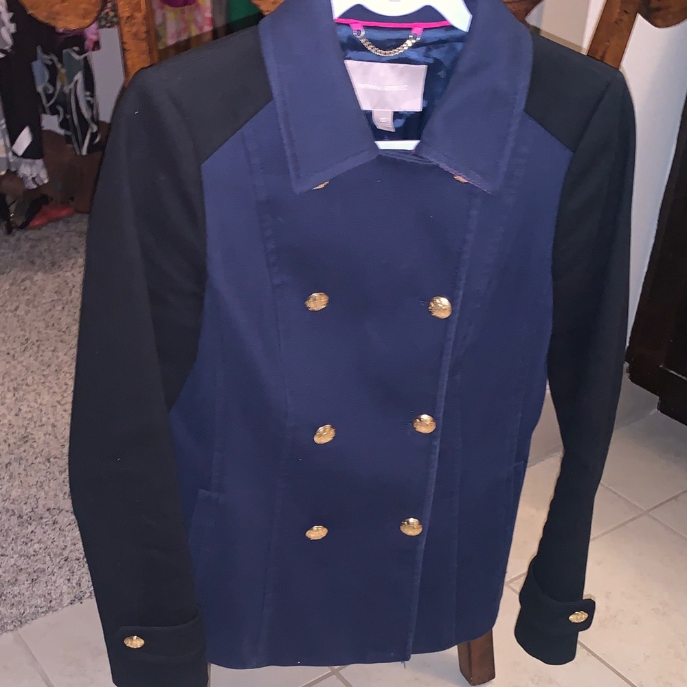Banana Republic Navy/ Black Lined Pea Coat with Gold Double Breasted Buttons
